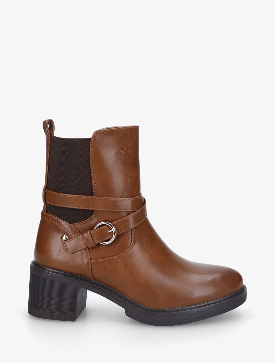 Bottines élastiquées à talon - Camel - 5