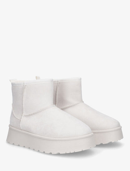 Bottines en suédine à intérieur fourré - Crème - 4