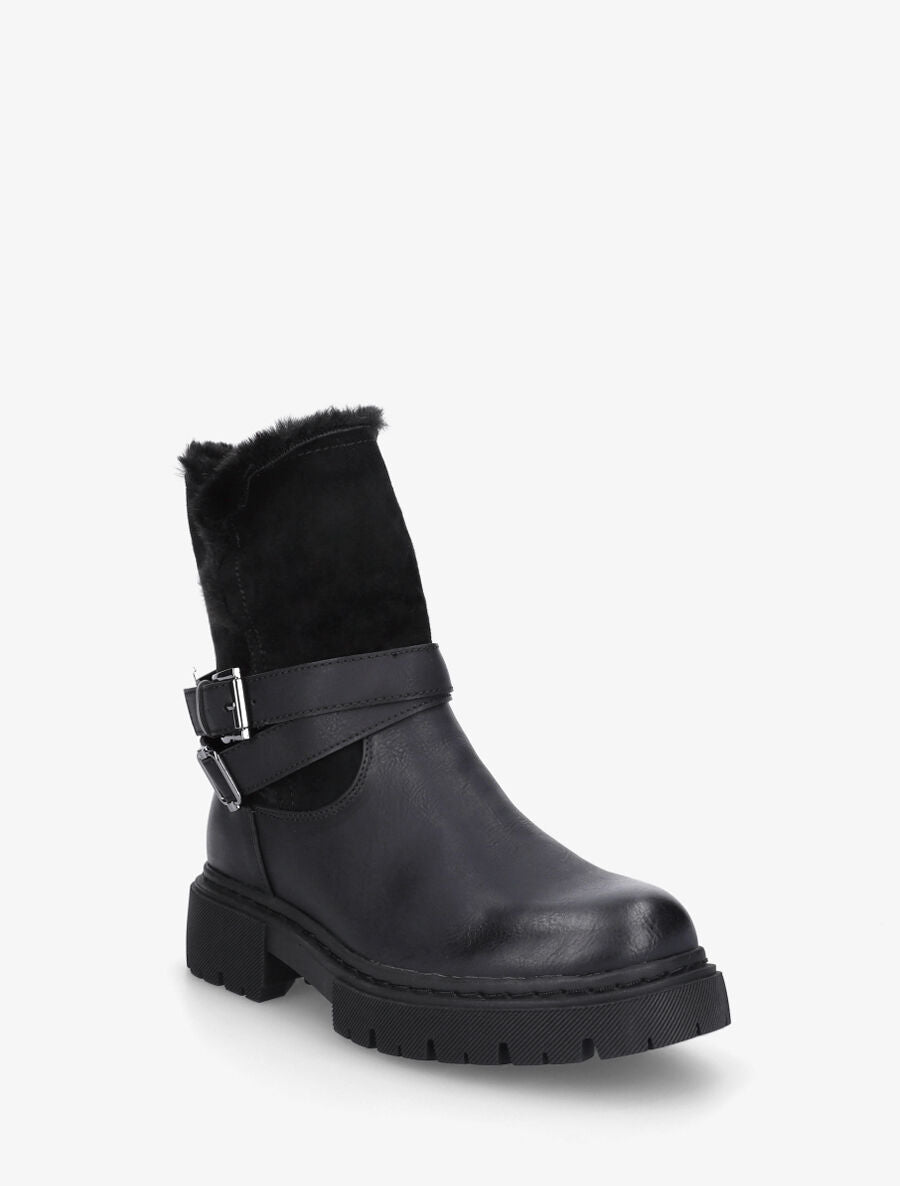 Bottines fourrées en suédine et simili - Noir - 2