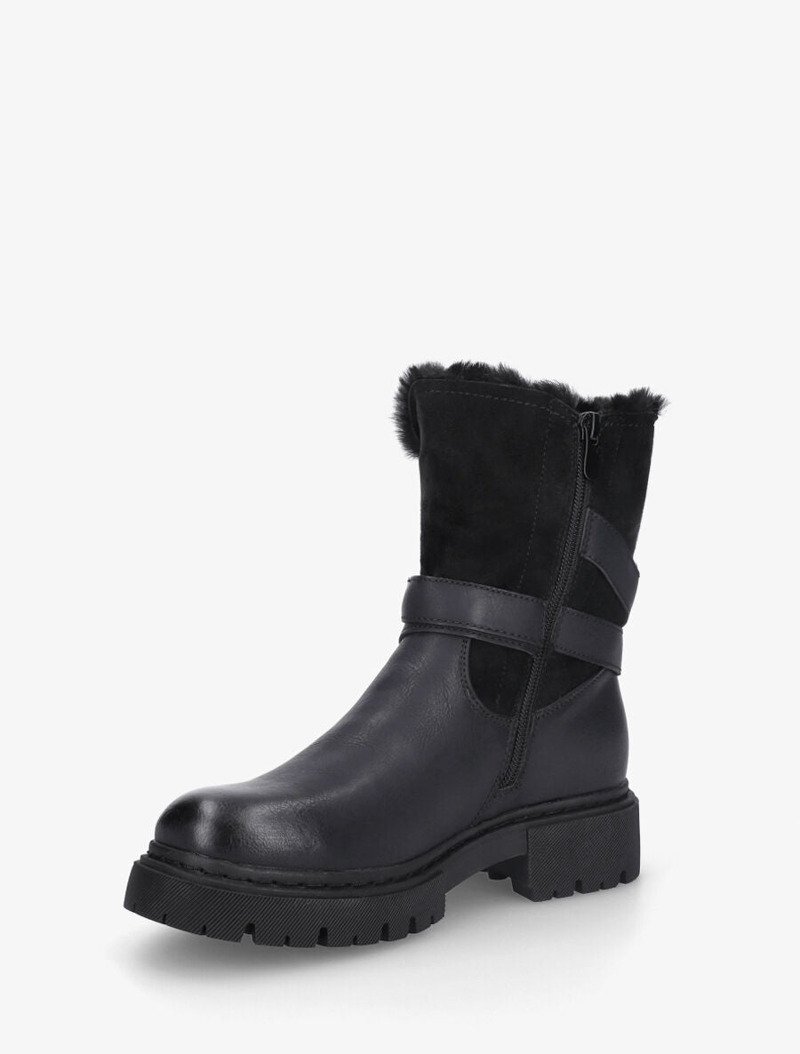 Bottines fourrées en suédine et simili - Noir - 3