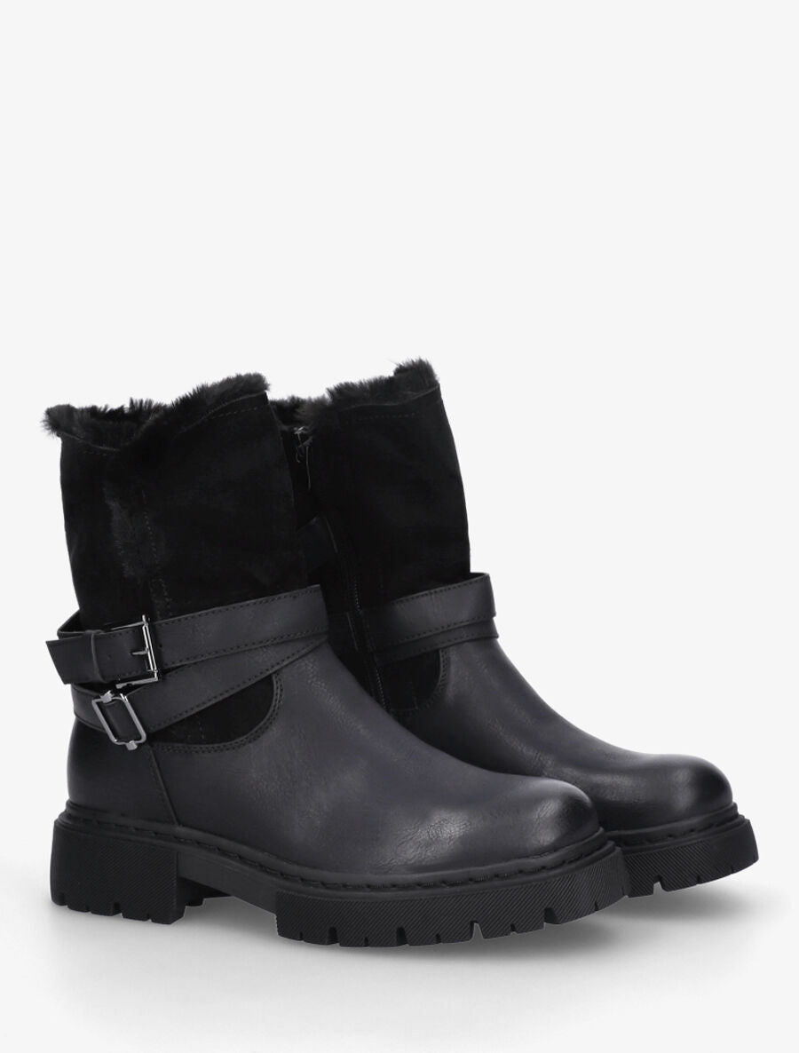 Bottines fourrées en suédine et simili - Noir - 4