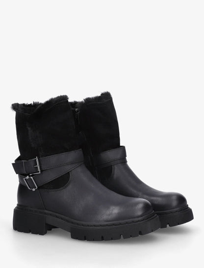 Bottines fourrées en suédine et simili - Noir - 4