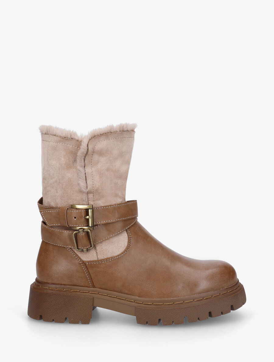 Bottines fourrées en suédine et simili - Taupe - 1