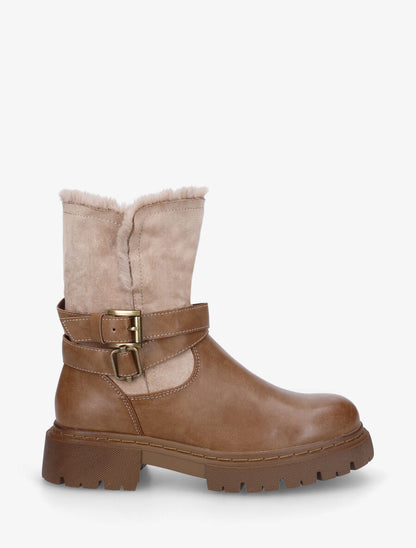 Bottines fourrées en suédine et simili - Taupe - 1