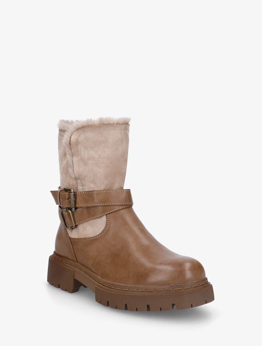 Bottines fourrées en suédine et simili - Taupe - 2