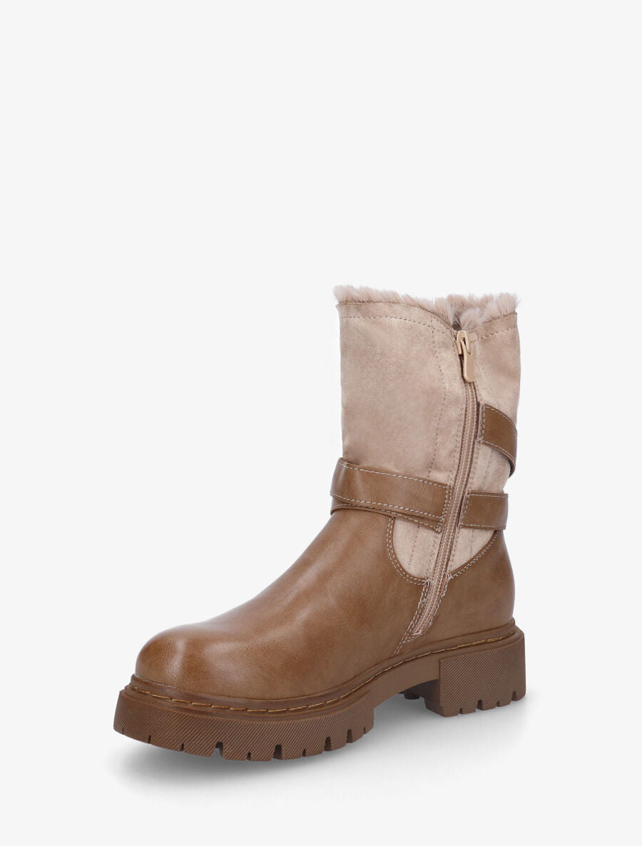 Bottines fourrées en suédine et simili - Taupe - 3
