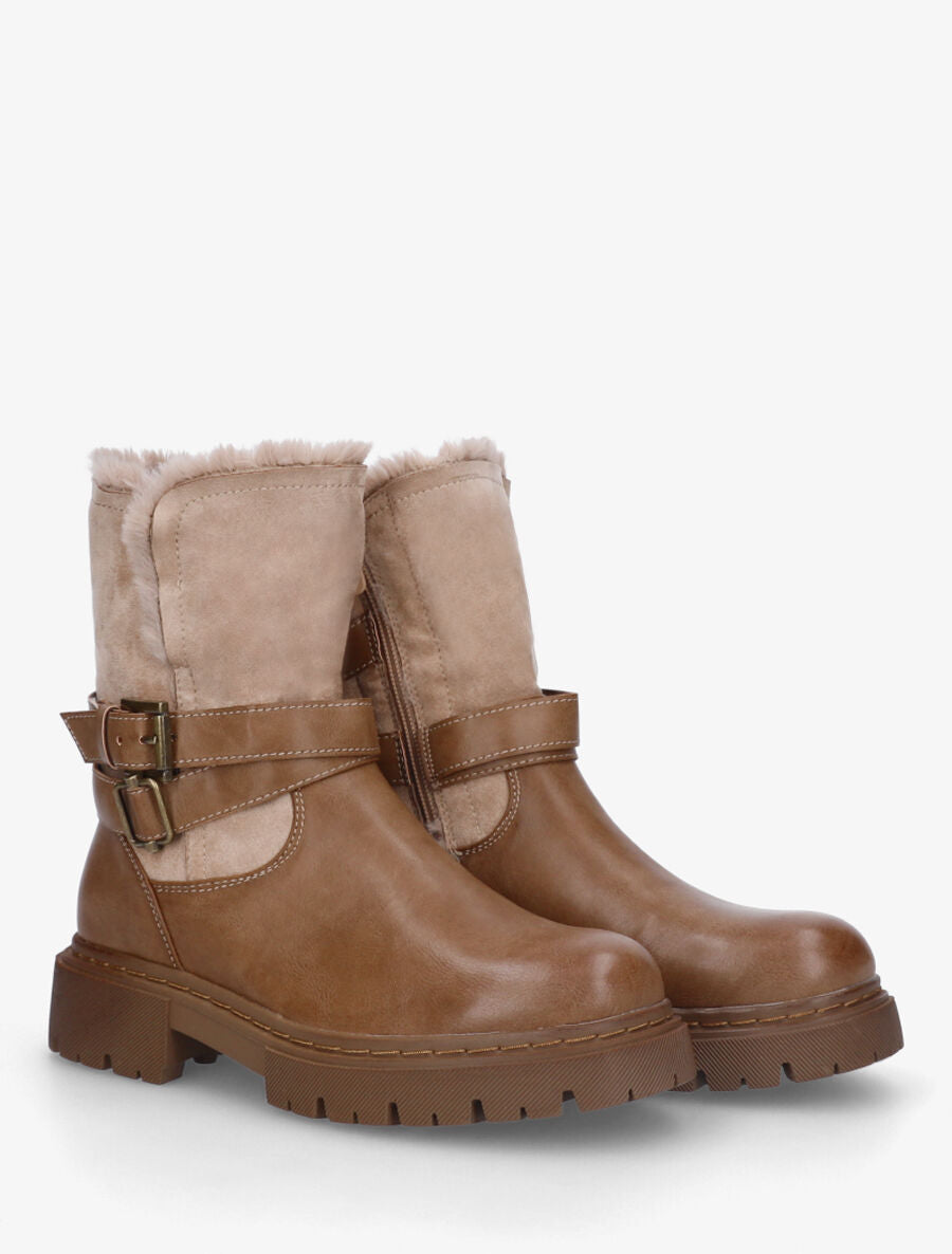 Bottines fourrées en suédine et simili - Taupe - 4