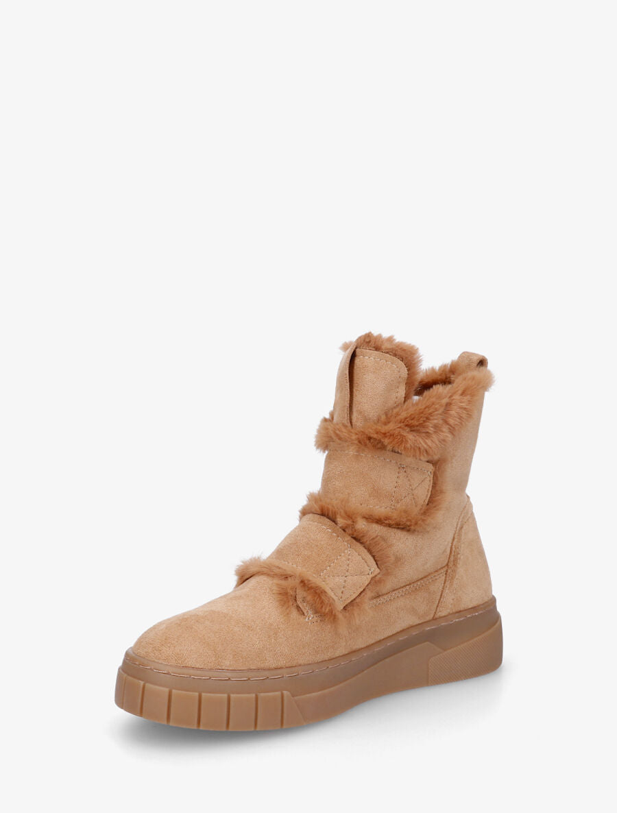 Bottines en suédine à double scratch - Camel - 3