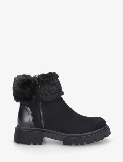 Bottines effet nubuck à revers et zip décoratif - Noir - 1