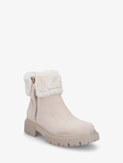 Bottines effet nubuck à revers et zip décoratif - Beige - 2