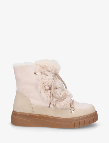 Bottines fourrées en suédine - Beige - 1