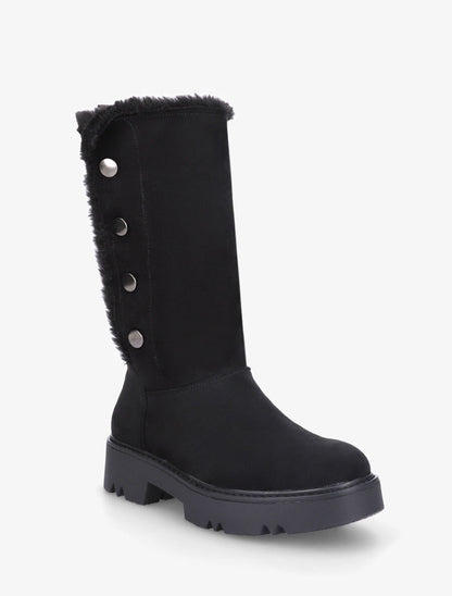 Bottines montantes fourrées et boutonnées - Noir - 2