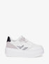Sneakers en simili à détail dentelle et sequins - Blanc - 1