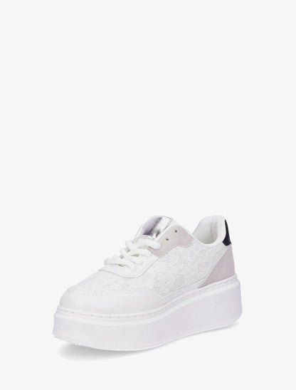 Sneakers en simili à détail dentelle et sequins - Blanc - 3
