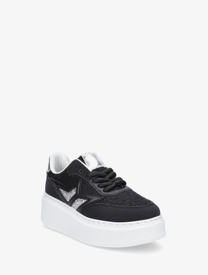 Sneakers en simili à détail dentelle et sequins - Noir - 2