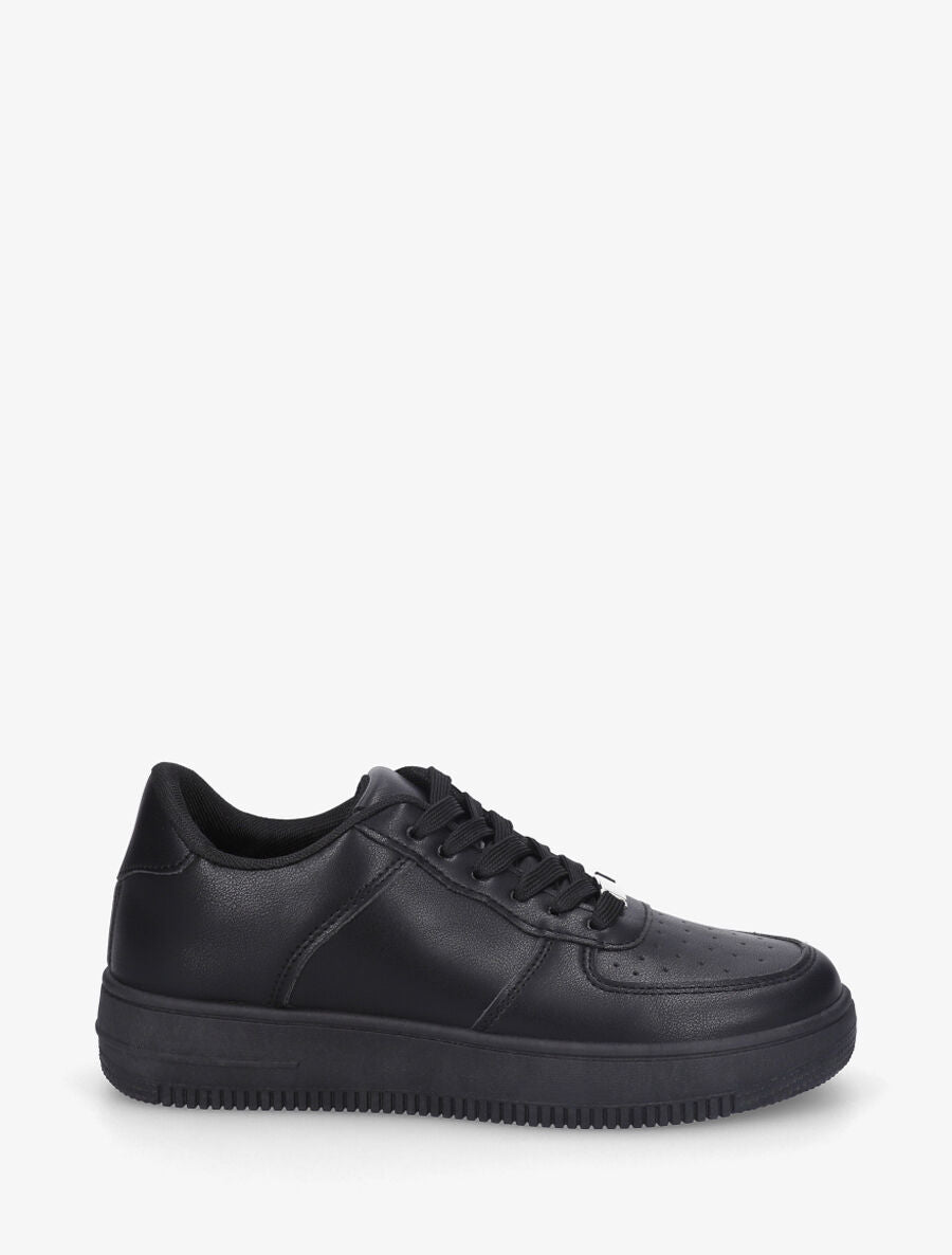 Sneakers en simili à bout rond piqueté - Noir - 1