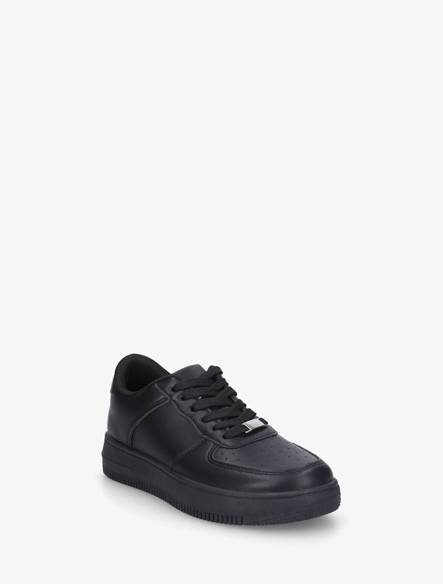 Sneakers en simili à bout rond piqueté - Noir - 2