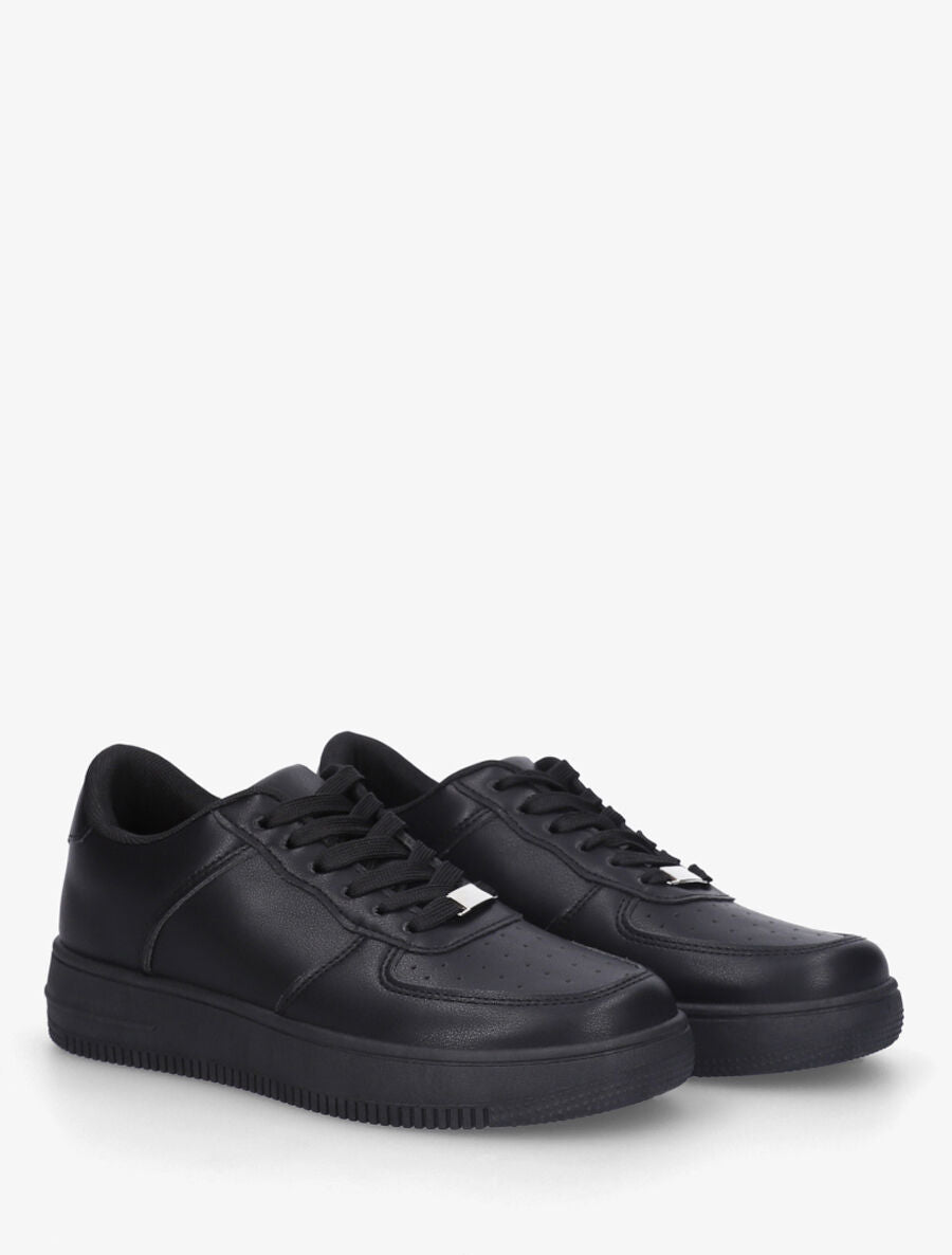 Sneakers en simili à bout rond piqueté - Noir - 4