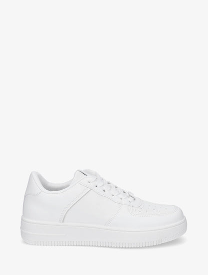 Sneakers en simili à bout rond piqueté - Blanc - 5