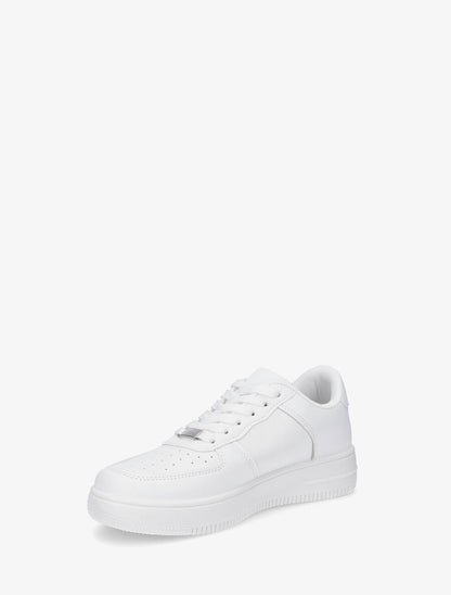 Sneakers en simili à bout rond piqueté - Blanc - 3
