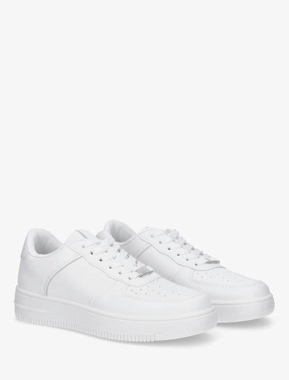 Sneakers en simili à bout rond piqueté - Blanc - 4