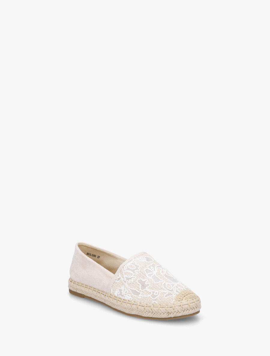Espadrilles plates en suédine et dentelle - Beige - 2
