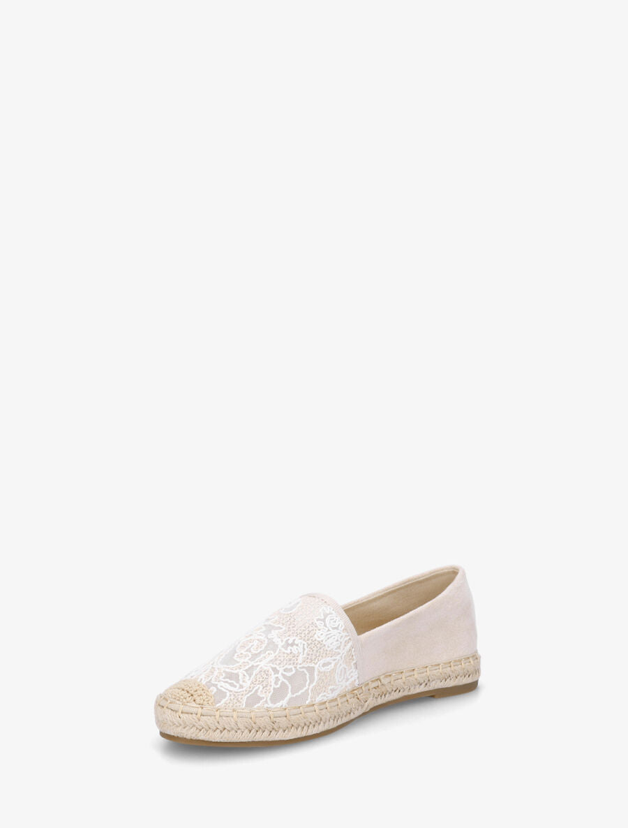 Espadrilles plates en suédine et dentelle - Beige - 3