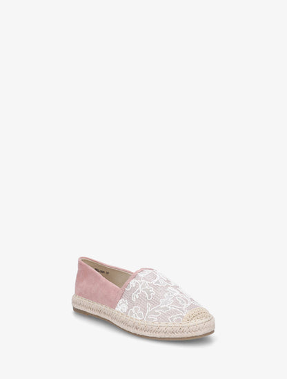 Espadrilles plates en suédine et dentelle - Rose - 2