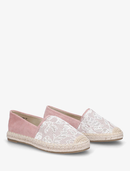 Espadrilles plates en suédine et dentelle - Rose - 4
