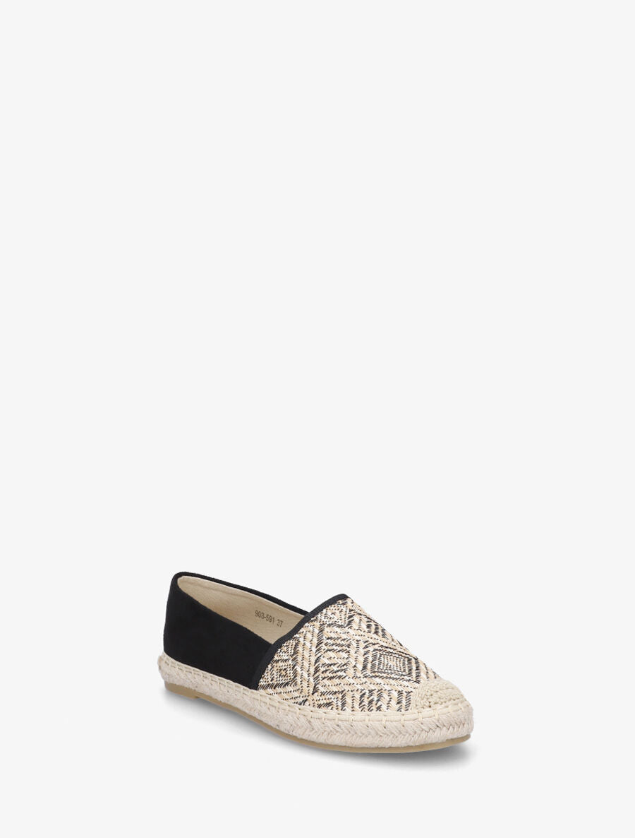 Espadrilles plates en suédine et effet osier - Noir - 2