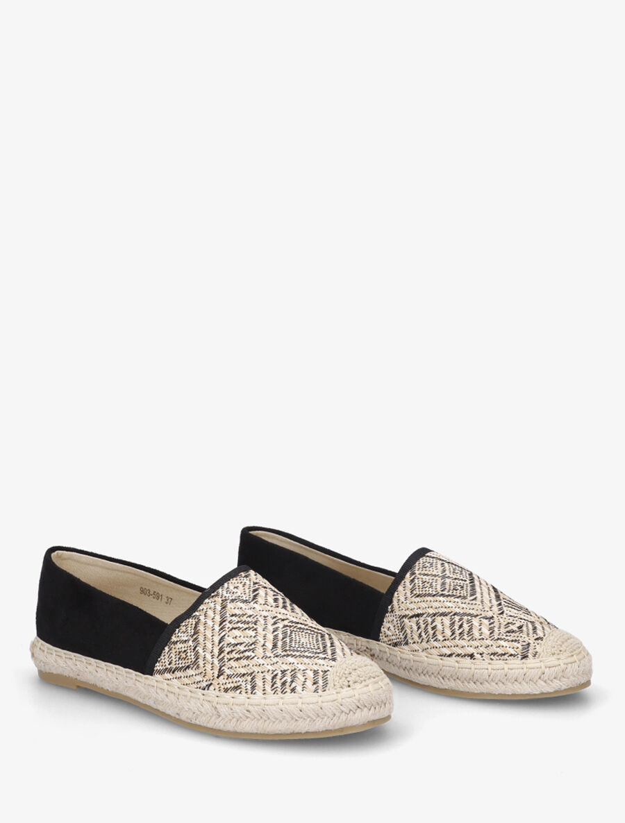 Espadrilles plates en suédine et effet osier - Noir - 4
