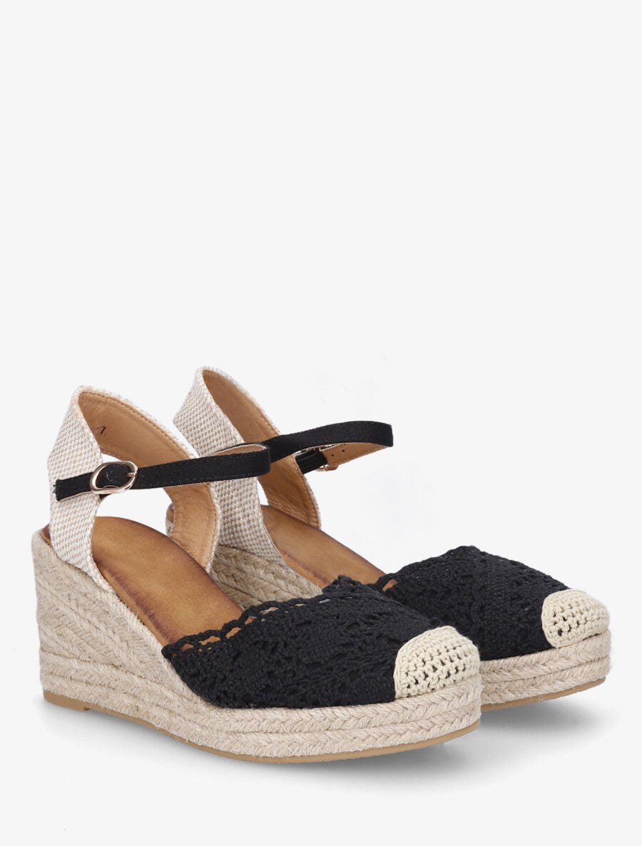 Sandales compensées style espadrilles - Noir - 4