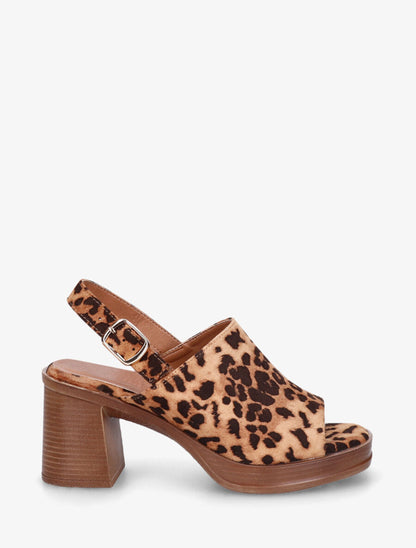 Sandales à talon en suédine imprimé léopard - Marron - 5