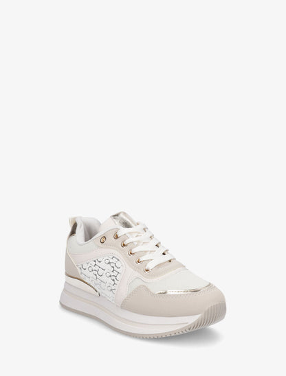 Sneakers à imprimé lettres et empiècement métallique - Beige - 2