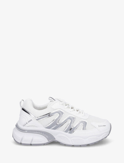 Baskets en simili et mesh - Blanc - 1