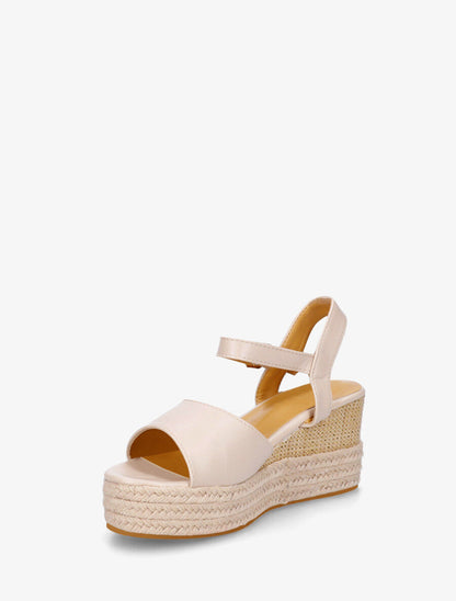 Sandales compensées en simili style espadrille - Beige - 3