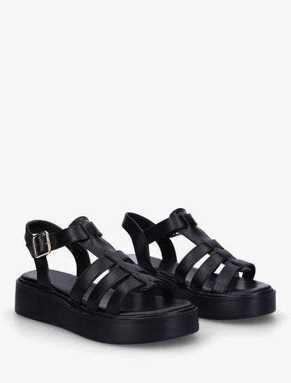 Sandales à plateforme style spartiates - Noir - 4