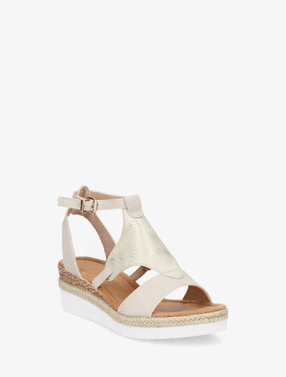 Sandales compensées à ganse python - Beige - 2