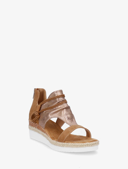 Sandales compensées effet python à liens - Camel - 2