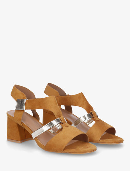 Sandales en suédine à liseré irisé - Camel - 4