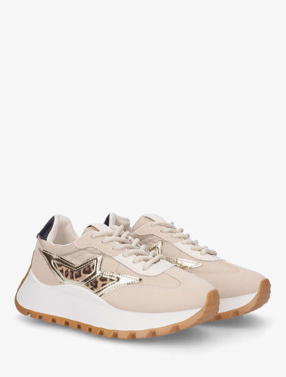 Sneakers compensées à détail imprimé léopard - Taupe - 4