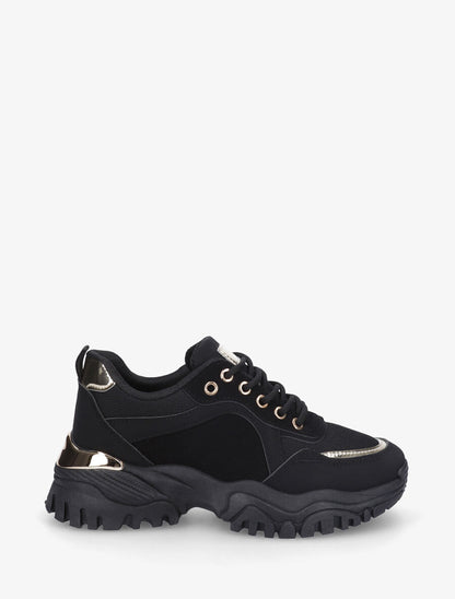 Sneakers en simili à empiècement métal au talon - Noir - 1