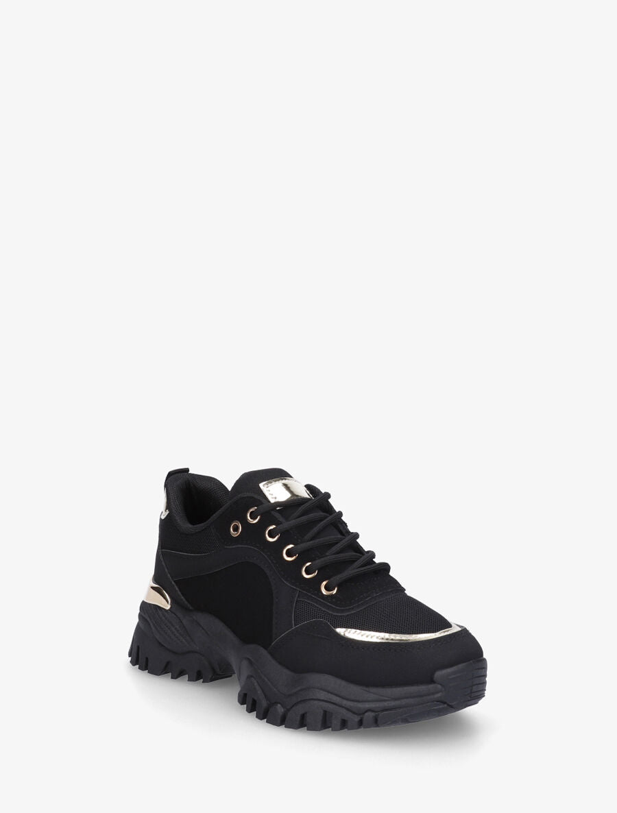 Sneakers en simili à empiècement métal au talon - Noir - 2