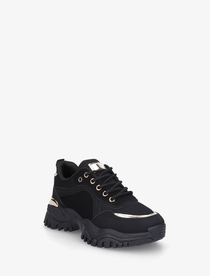 Sneakers en simili à empiècement métal au talon - Noir - 2