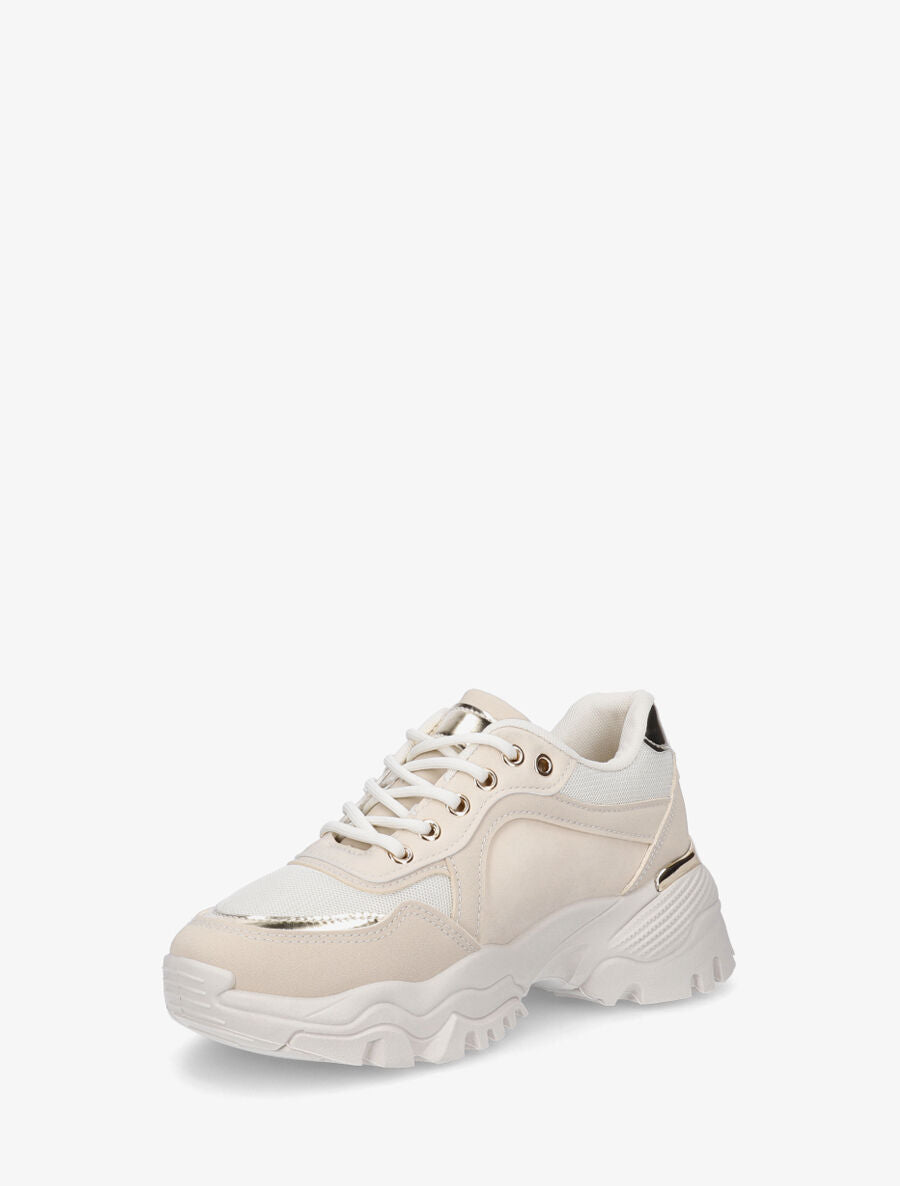 Sneakers en simili à empiècement métal au talon - Beige - 3