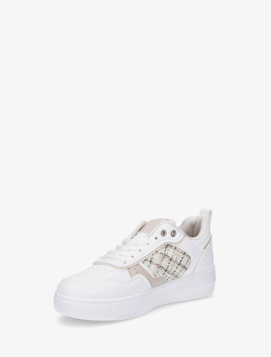 Sneakers en simili à quartier effet tweed - Blanc - 3