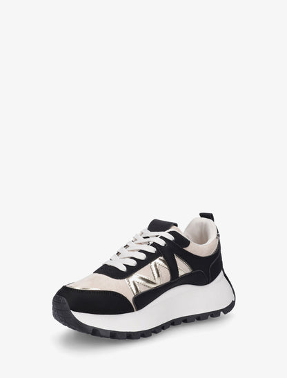Sneakers à plateforme et bi-matière - Noir - 3