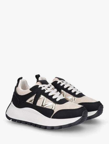 Sneakers à plateforme et bi-matière - Noir - 4