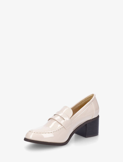 Mocassins vernis à talon - Beige - 3