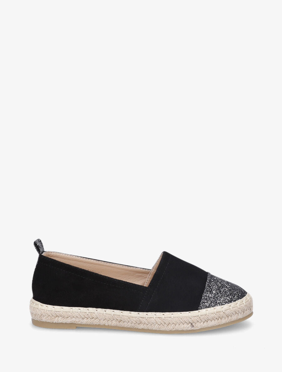 Espadrilles plates en suédine et à paillettes - Noir - 5